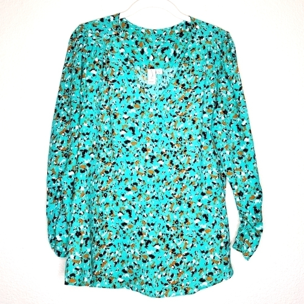 Joie Teal Ruched Sleeve V-Neck Blouse L